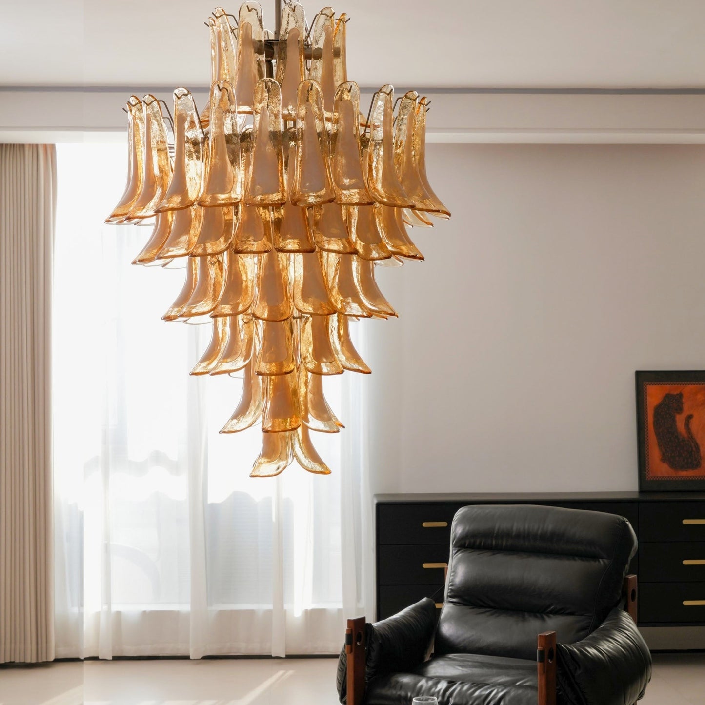 Amber Murano Glass Petal Chandelier