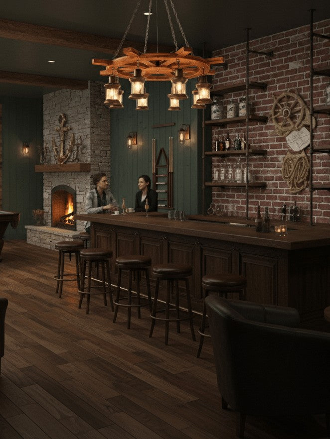 Rustic Nautical Wood Chandelier