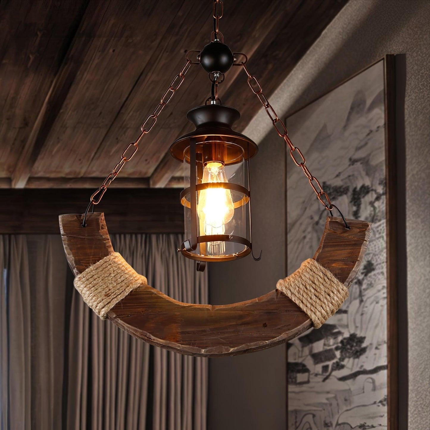 Rustic Nautical Wood Chandelier