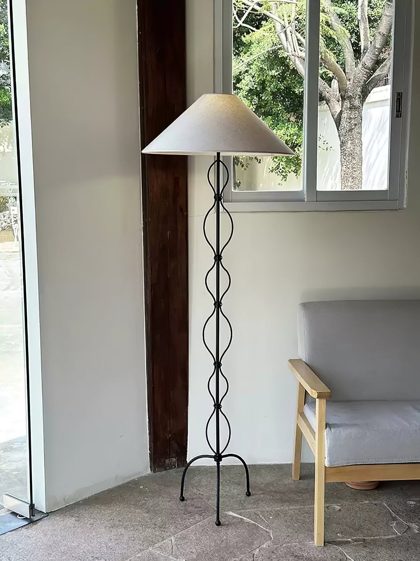 Twisted Iron Floor Lamp with Fabric Shade