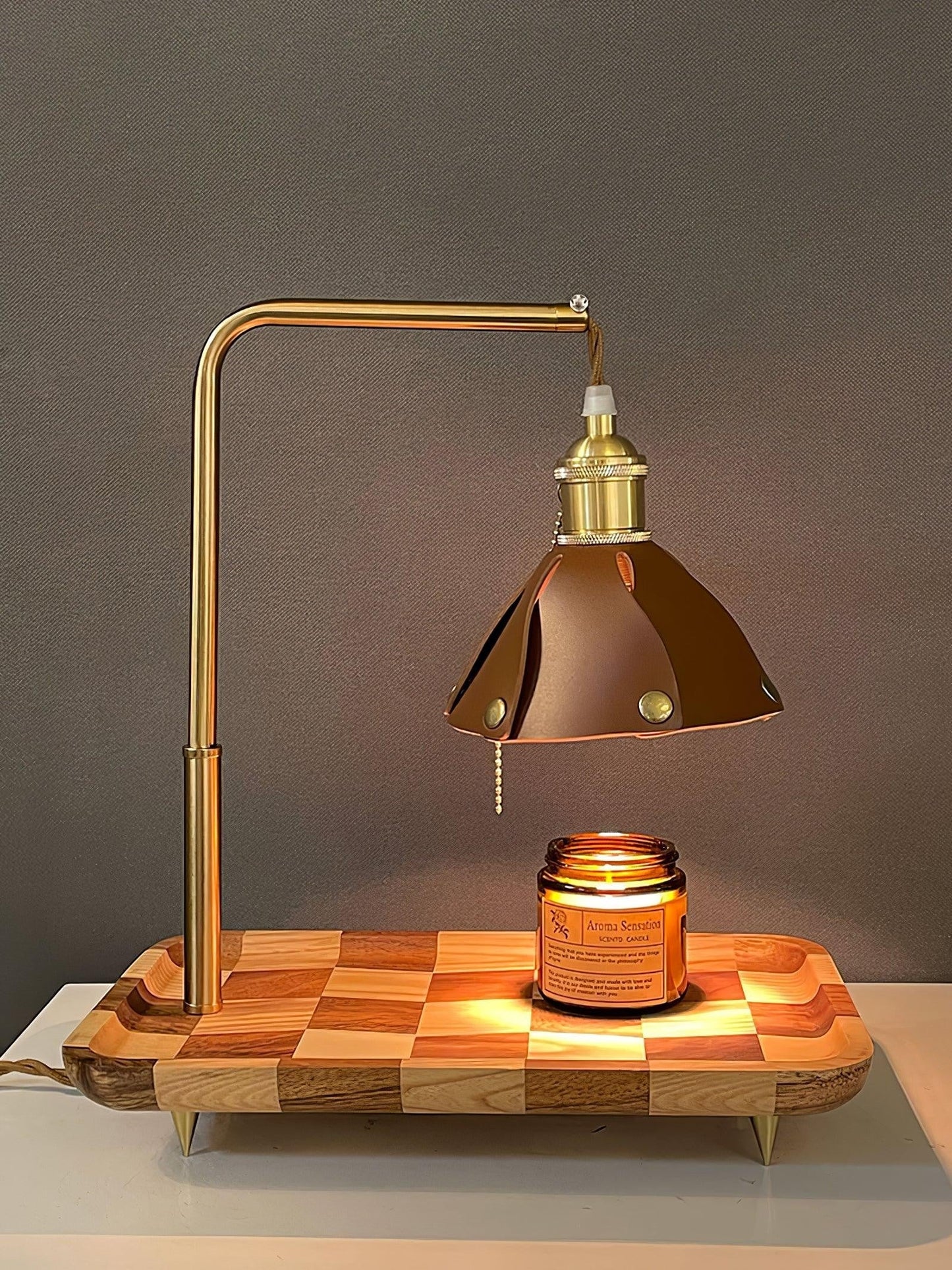 Walnut Leather Accent Table Lamp