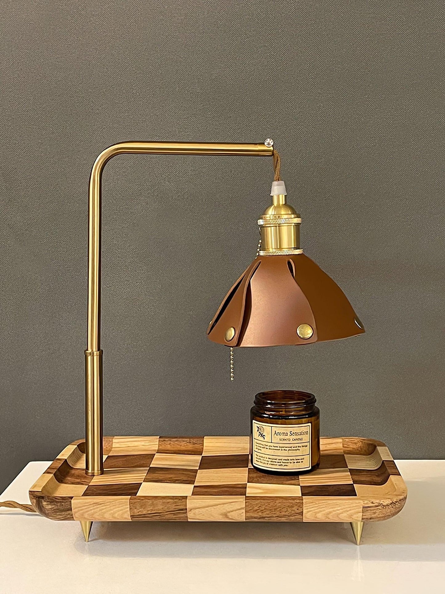 Walnut Leather Accent Table Lamp