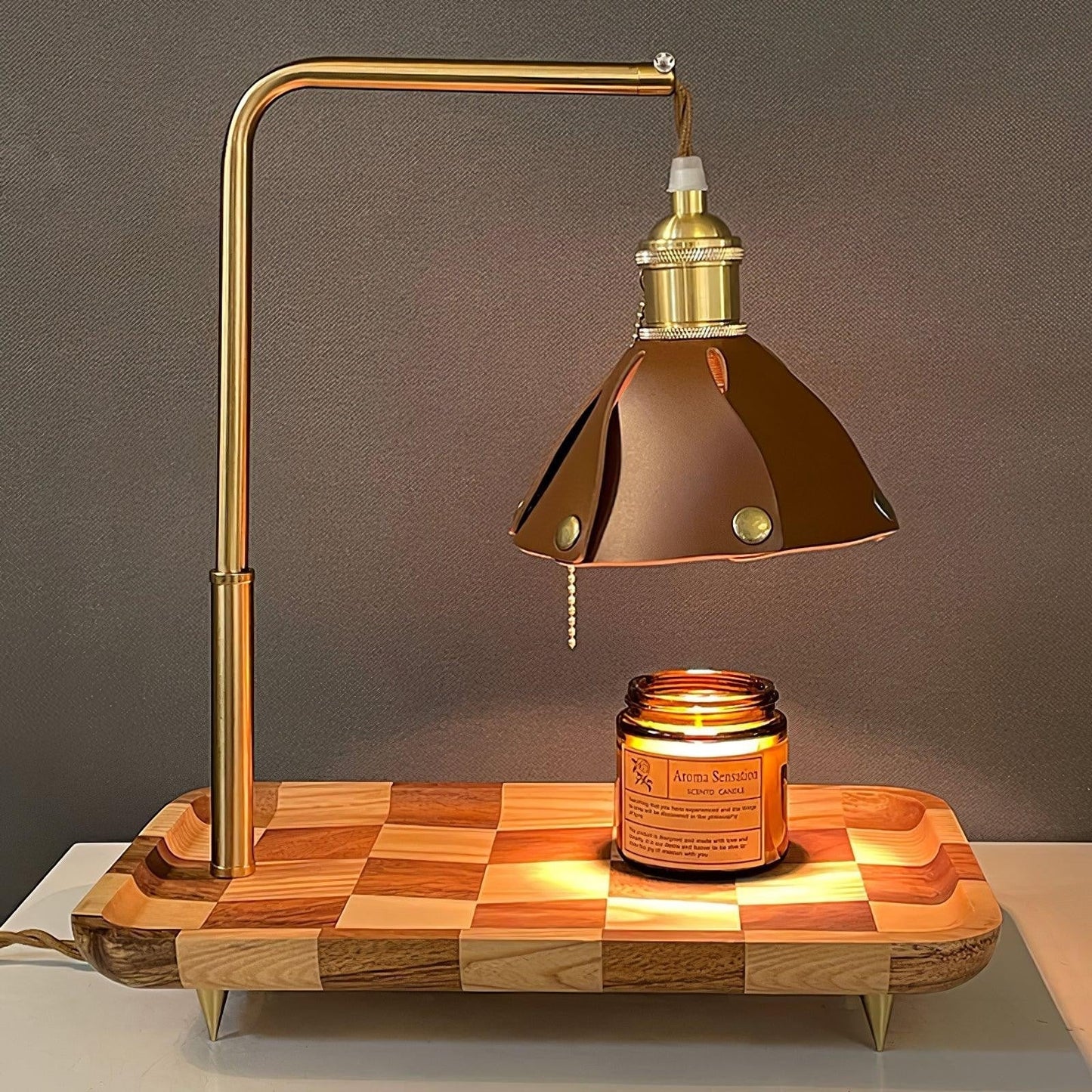 Walnut Leather Accent Table Lamp