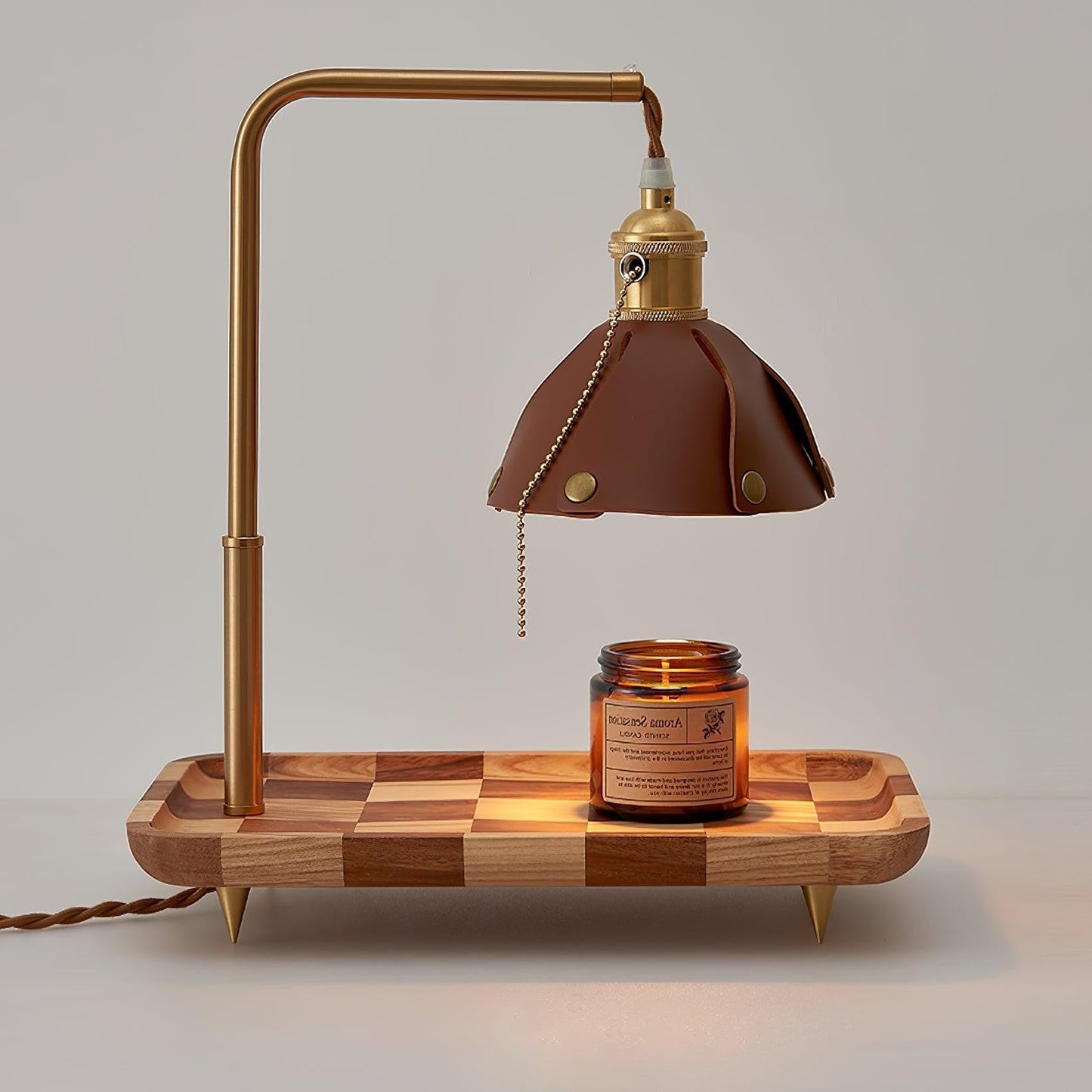 Walnut Leather Accent Table Lamp
