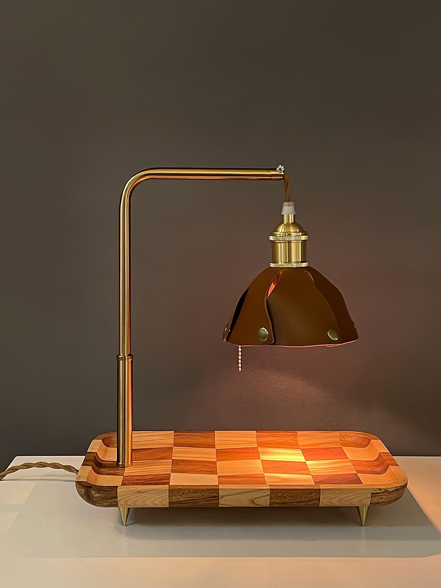 Walnut Leather Accent Table Lamp