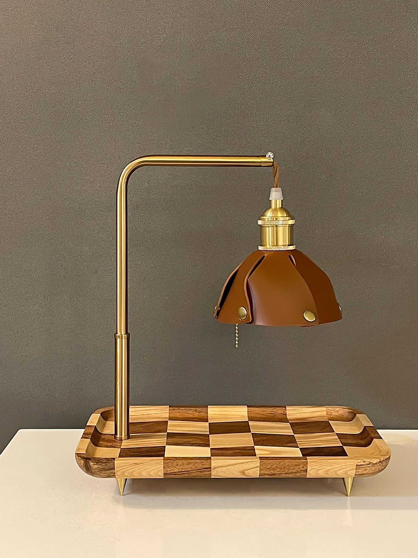 Walnut Leather Accent Table Lamp