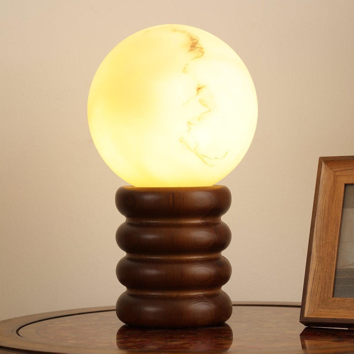 Warm Stone Wood Table Lamp