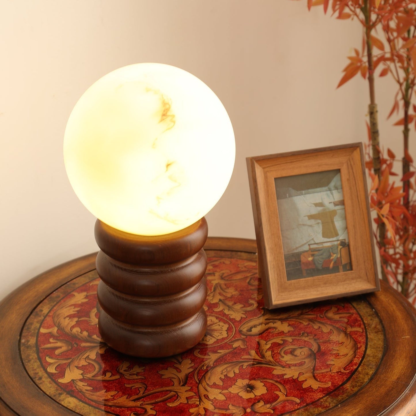 Warm Stone Wood Table Lamp