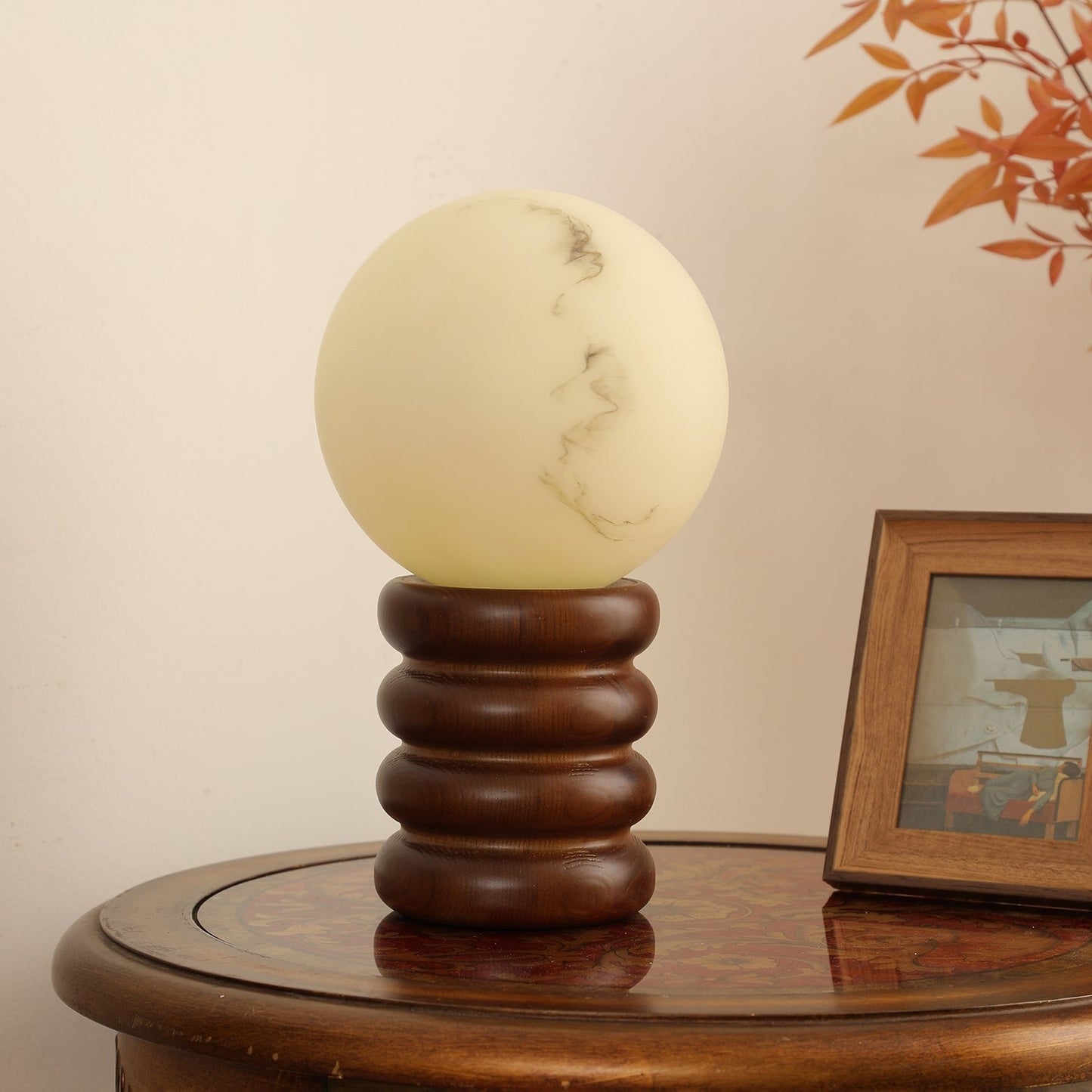 Warm Stone Wood Table Lamp