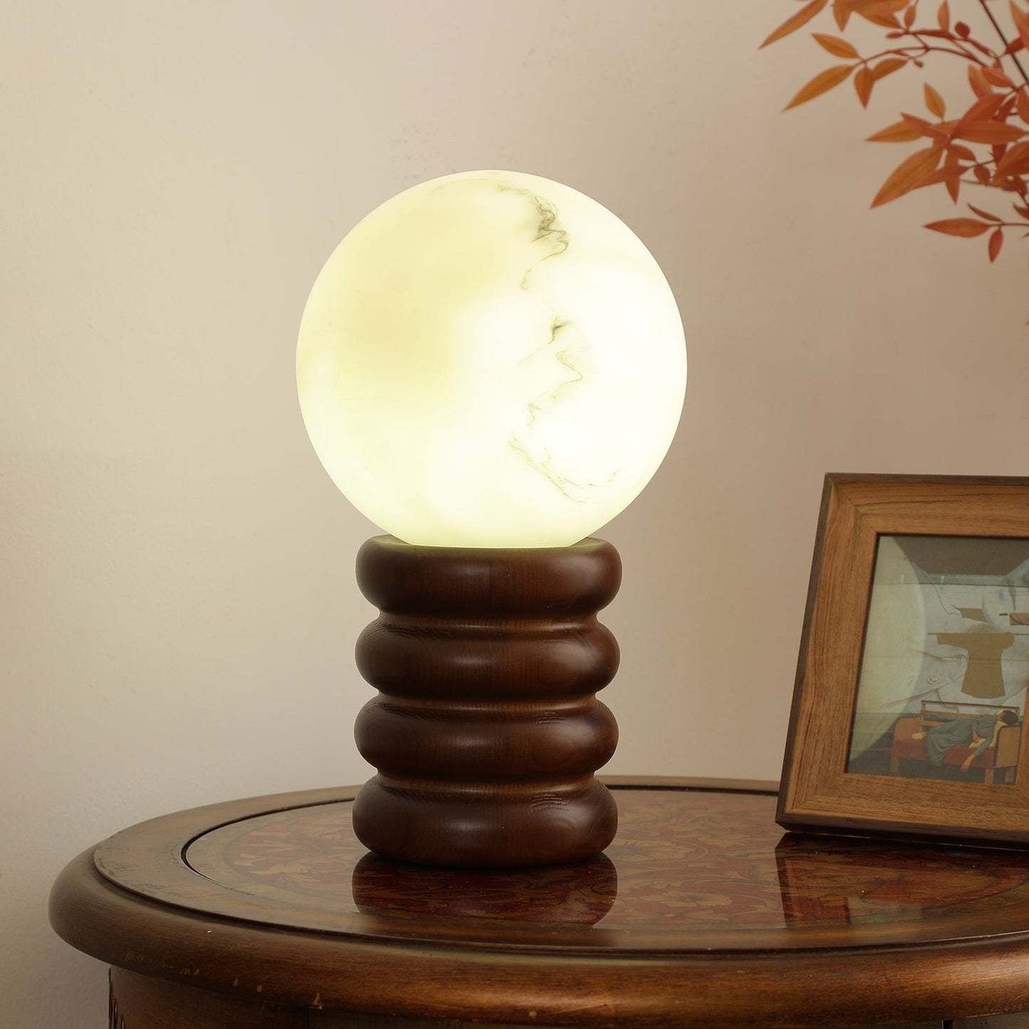 Warm Stone Wood Table Lamp