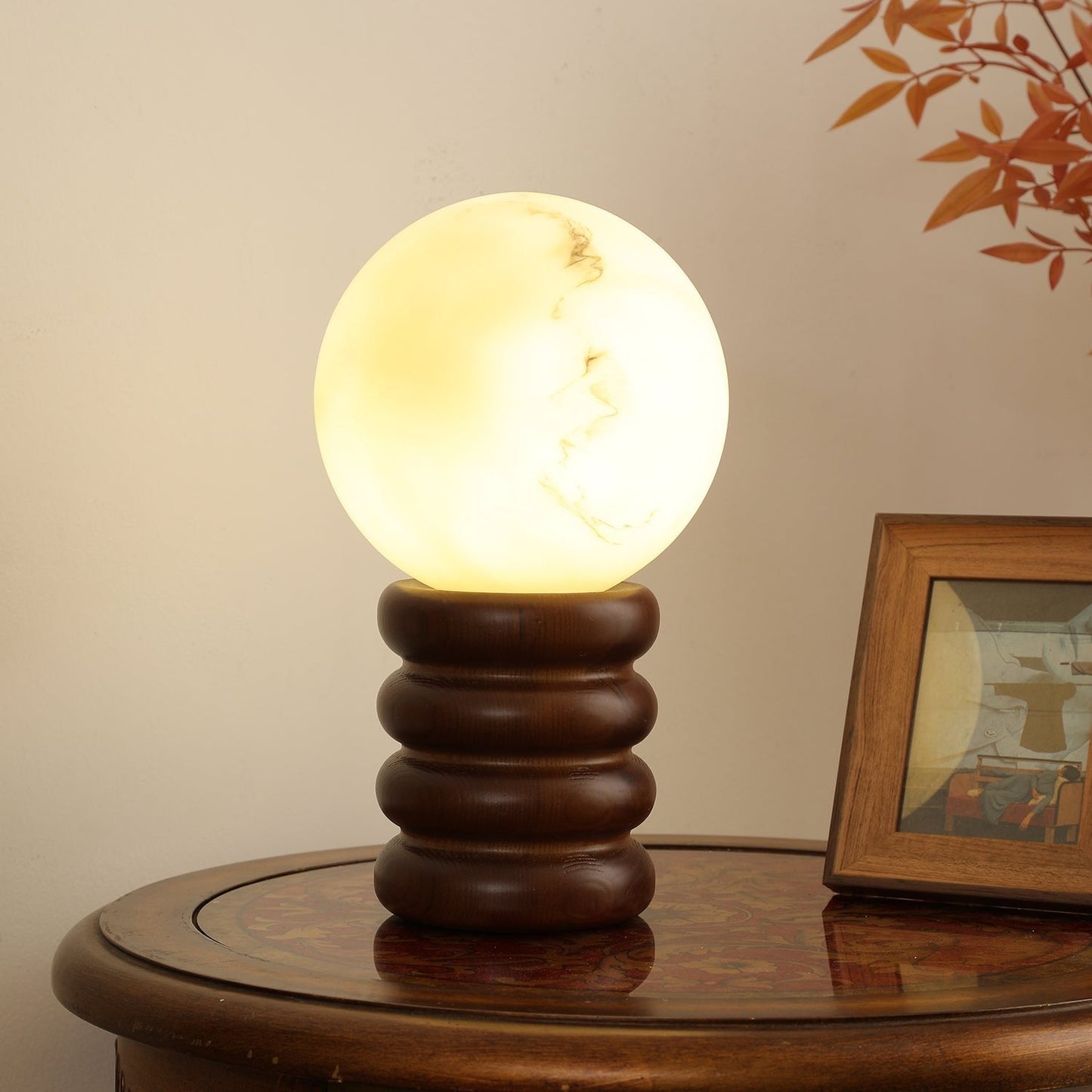 Warm Stone Wood Table Lamp